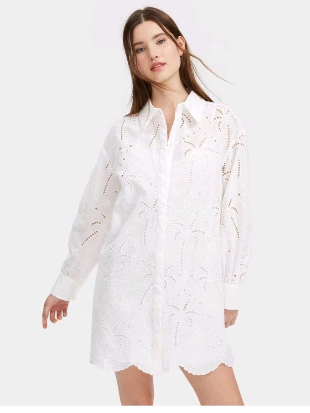 Roller Rabbit x Target Woman's Button Front Eyelet Mini Shirtdress ~ White